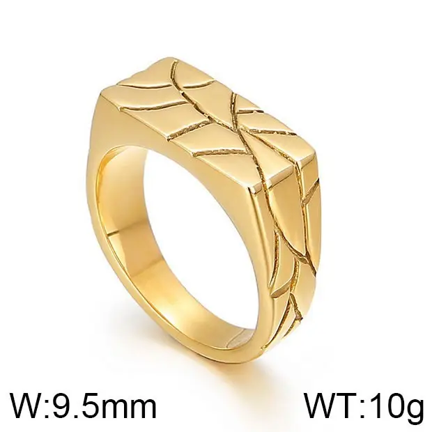 Golden Geometric Engraved Titanium Steel Ring 9.5mm - Image 16