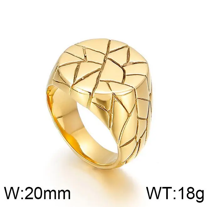Golden Geometric Engraved Titanium Steel Ring 9.5mm - Image 19