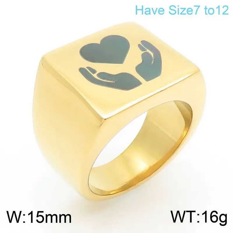 Golden Geometric Engraved Titanium Steel Ring 9.5mm - Image 22