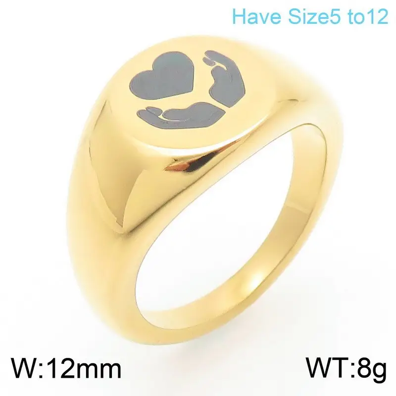 Golden Geometric Engraved Titanium Steel Ring 9.5mm - Image 25