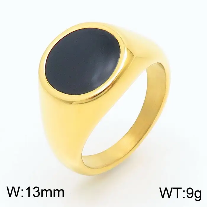 Golden Geometric Engraved Titanium Steel Ring 9.5mm - Image 6