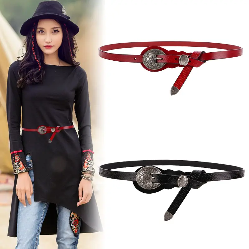 Factory Direct Retro Thin Belt Women Leather Ethnic Dress - Image 6