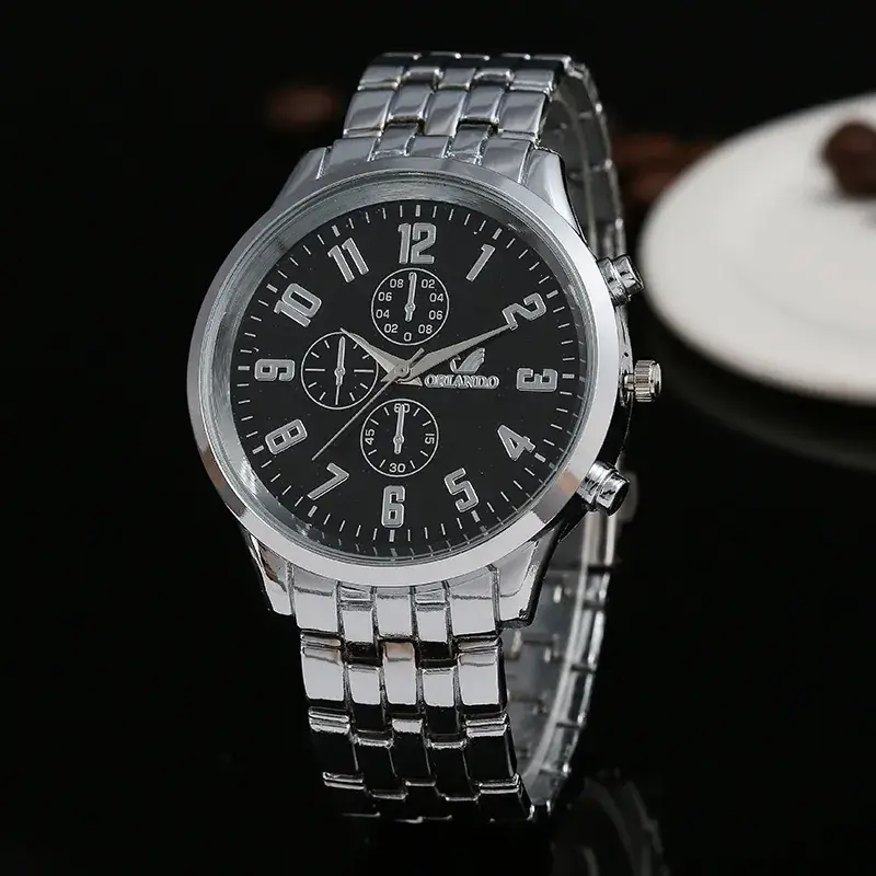 Orange Dial Steel Band Watch for Men - Image 3