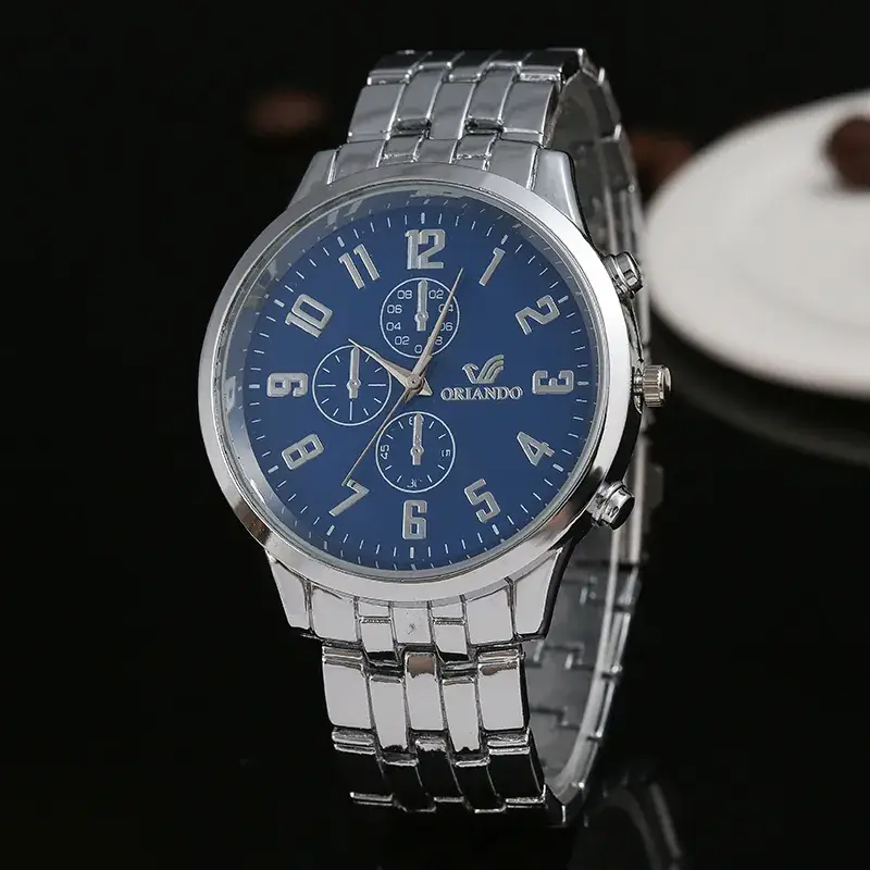 Orange Dial Steel Band Watch for Men - Image 2