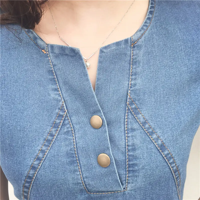 Women Denim Mid-Length Slimming Shirt Large - Image 5