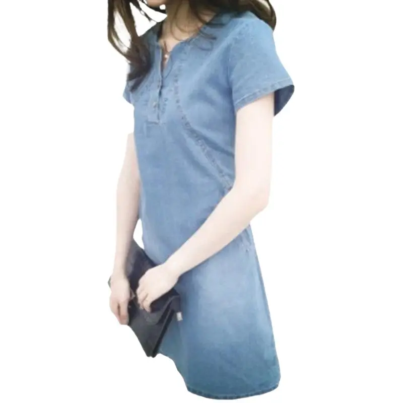Women Denim Mid-Length Slimming Shirt Large - Image 6