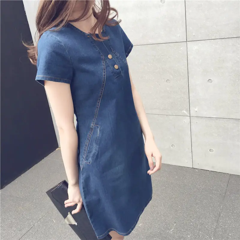 Women Denim Mid-Length Slimming Shirt Large - Image 2
