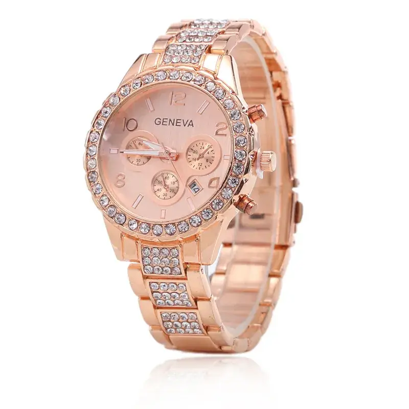 Rose Gold Rhinestone Women's Quartz Watch with Calendar