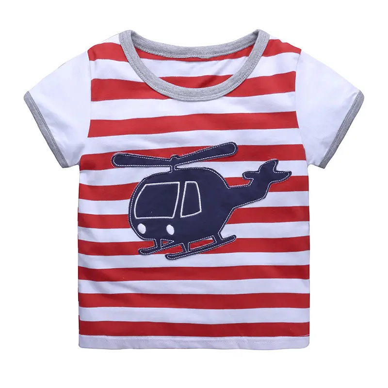 Children's Helicopter Striped T-Shirt Red White Boys 2026 - Image 3