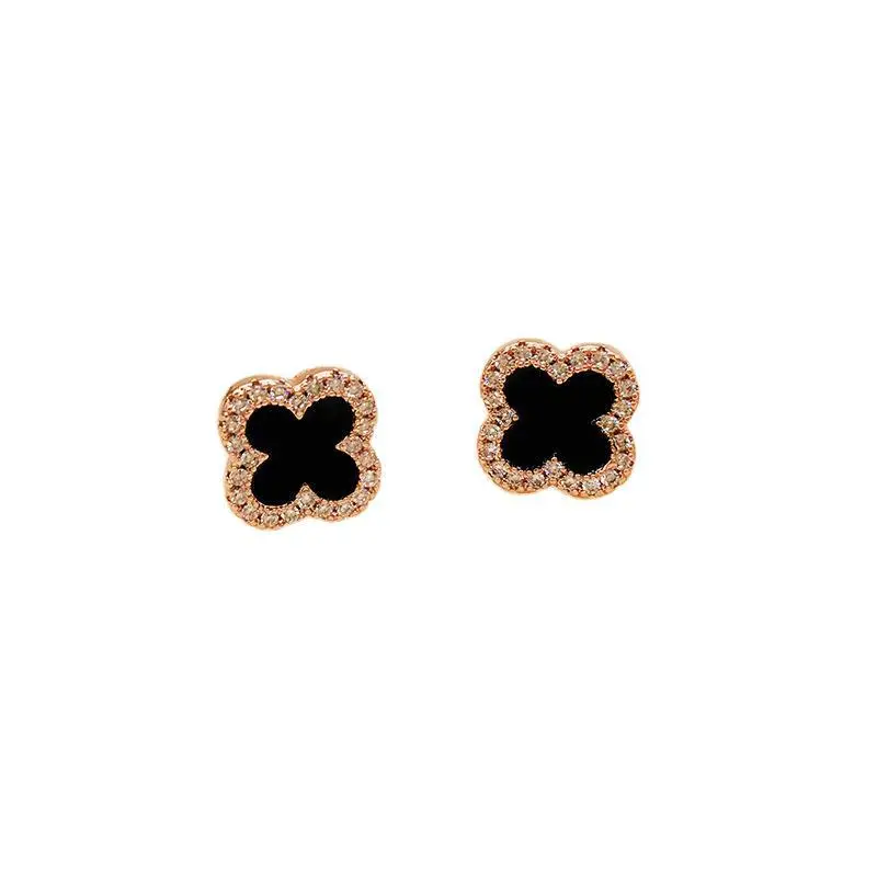 Women's Black Clover Earrings Full Diamond Zircon Sterling Silver - Image 5