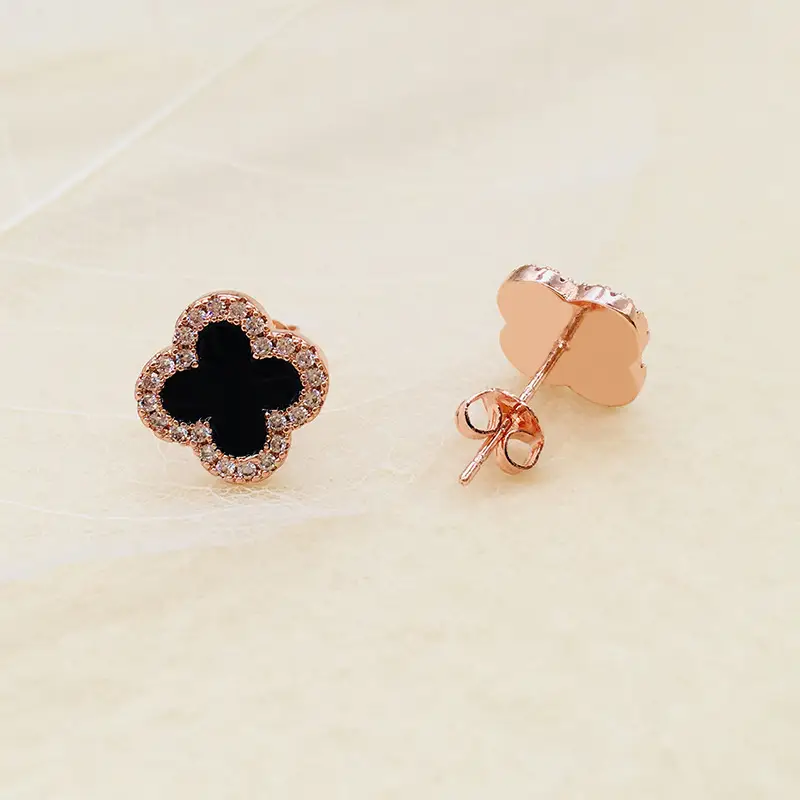 Women's Black Clover Earrings Full Diamond Zircon Sterling Silver — feature 13