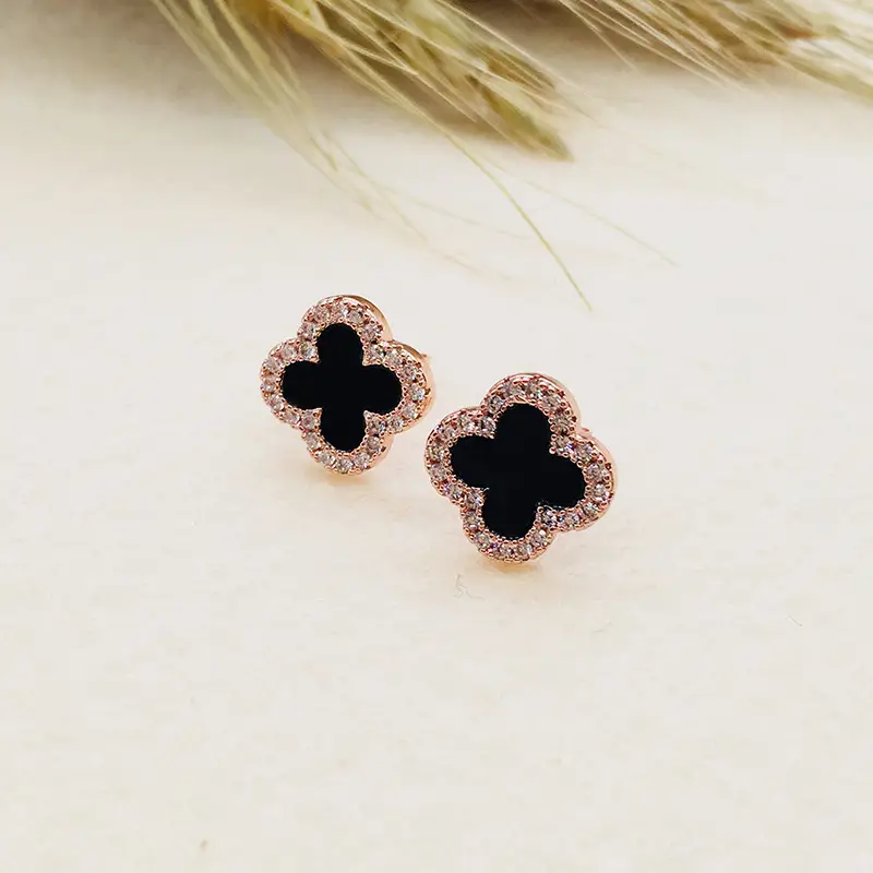 Women's Black Clover Earrings Full Diamond Zircon Sterling Silver — feature 14