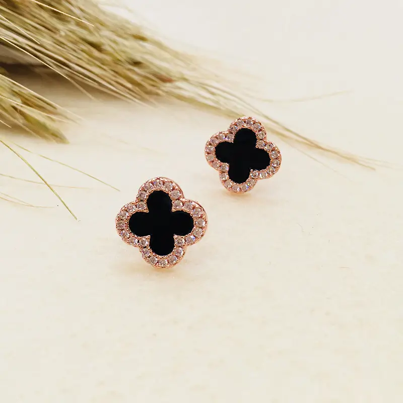 Women's Black Clover Earrings Full Diamond Zircon Sterling Silver — feature 15