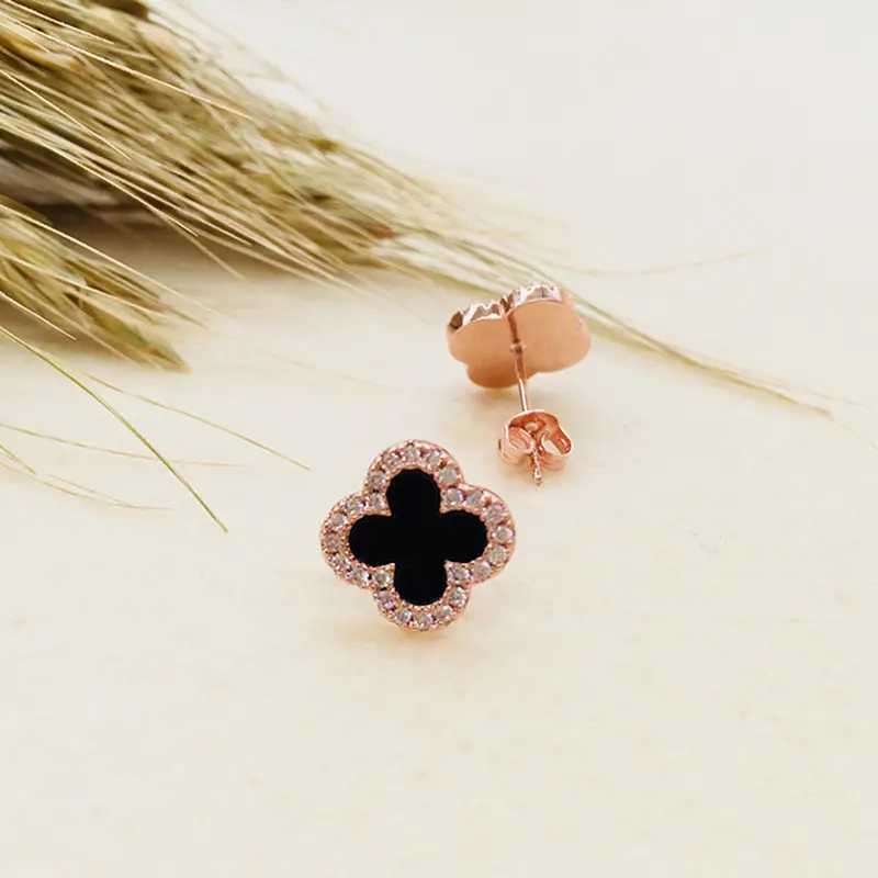Women's Black Clover Earrings Full Diamond Zircon Sterling Silver — feature 16