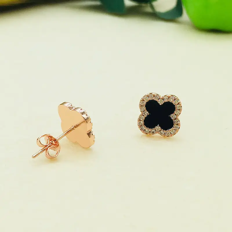 Women's Black Clover Earrings Full Diamond Zircon Sterling Silver — feature 17