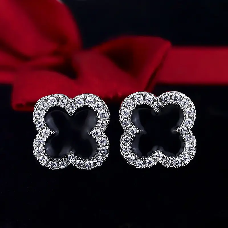 Women's Black Clover Earrings Full Diamond Zircon Sterling Silver — feature 18