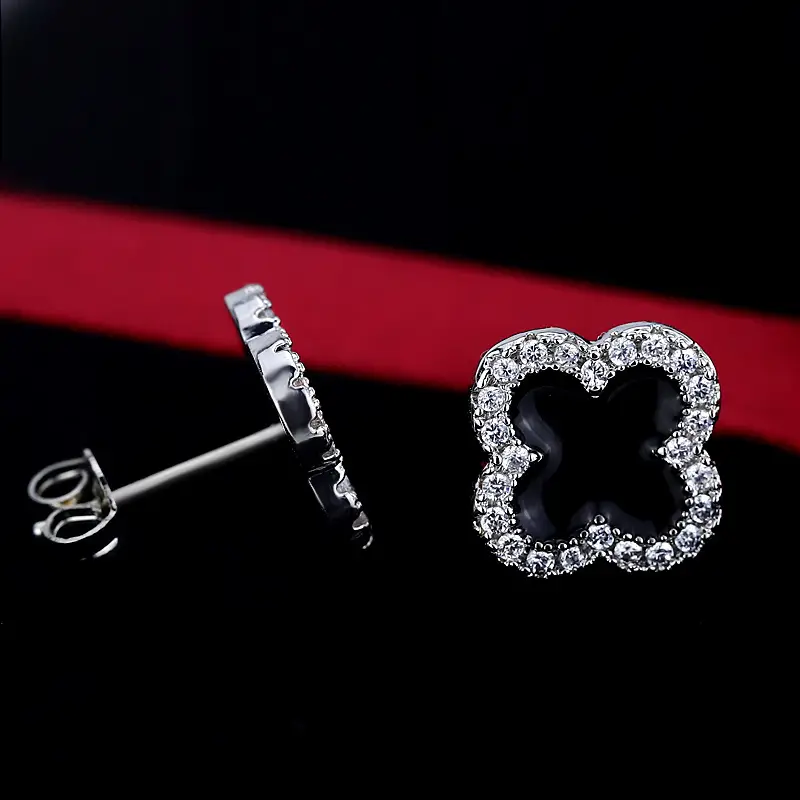 Women's Black Clover Earrings Full Diamond Zircon Sterling Silver — feature 19