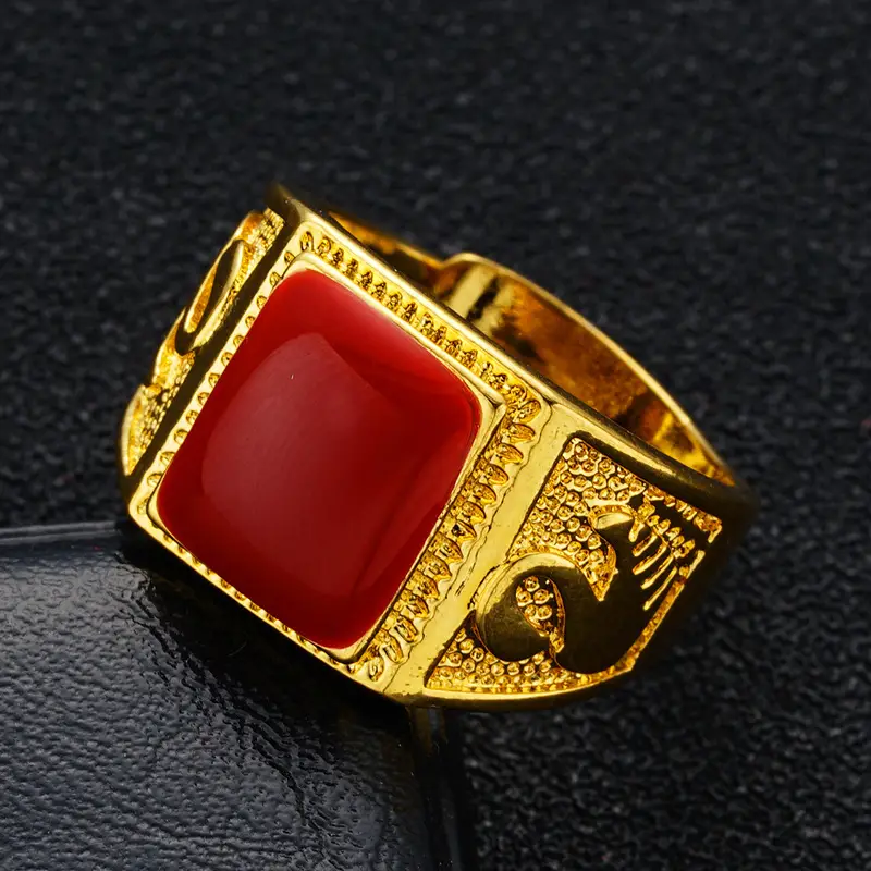Gold Plated Gem Ring for Men Women Gift