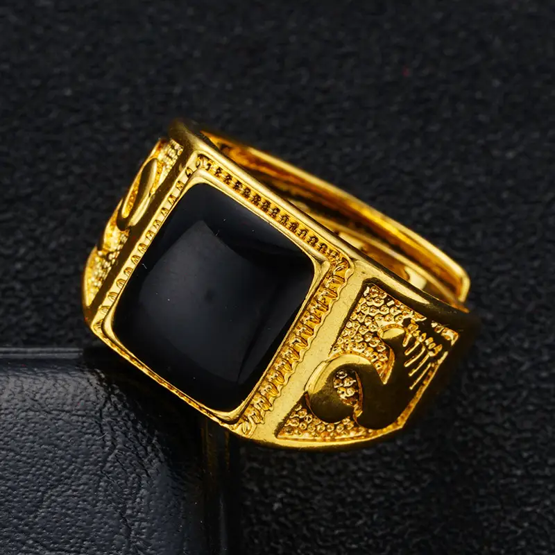 Gold Plated Gem Ring for Men Women Gift