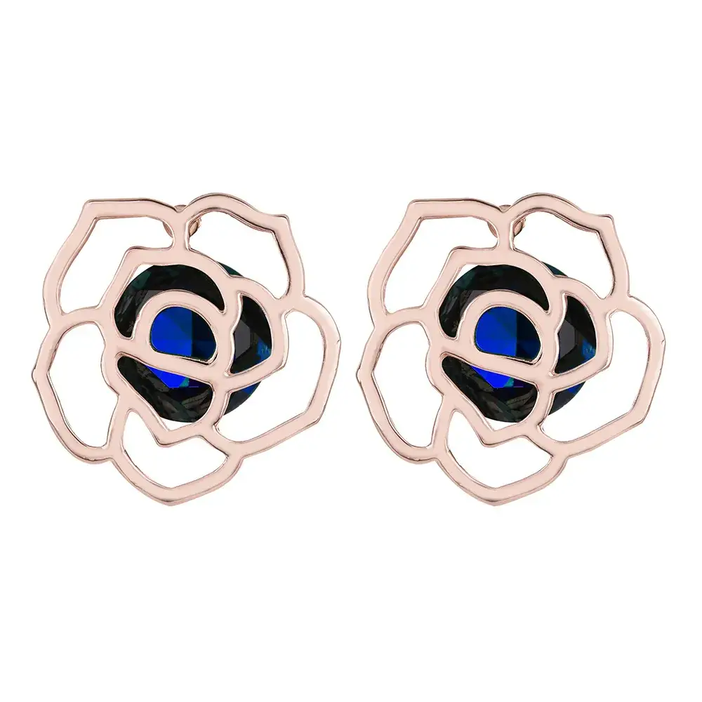 Blue Zircon Rose Gold Ear Stud Earrings