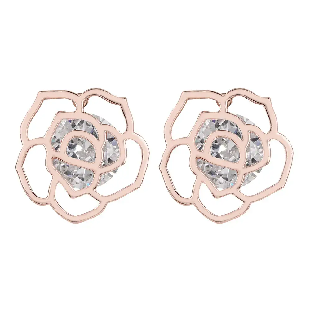 Blue Zircon Rose Gold Ear Stud Earrings