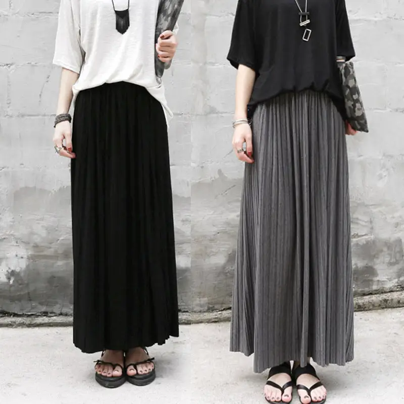 Retro Pleated Skirt Women's Modal Cotton Beige
