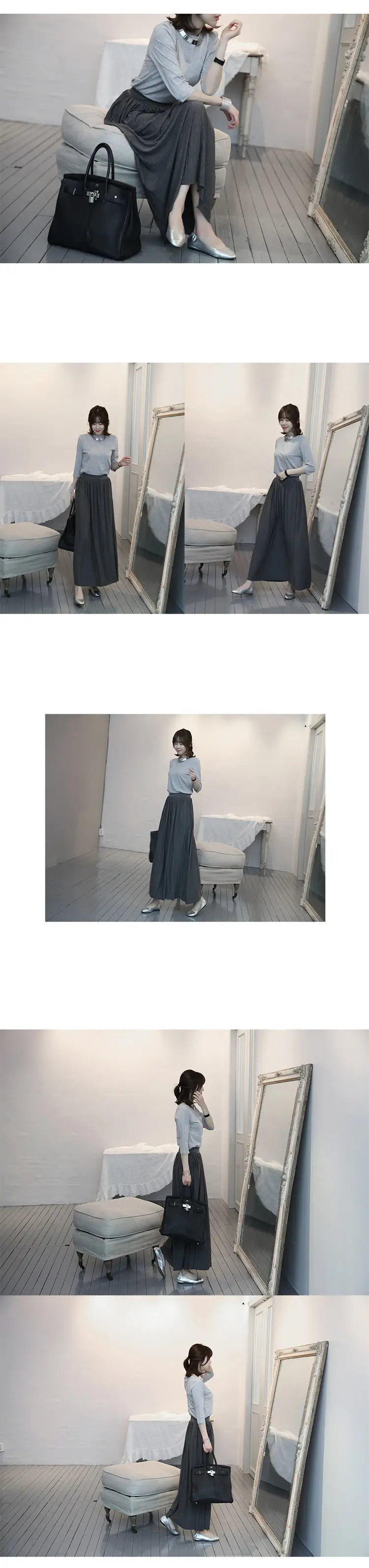 Retro Pleated Skirt Women's Modal Cotton Beige — feature 10