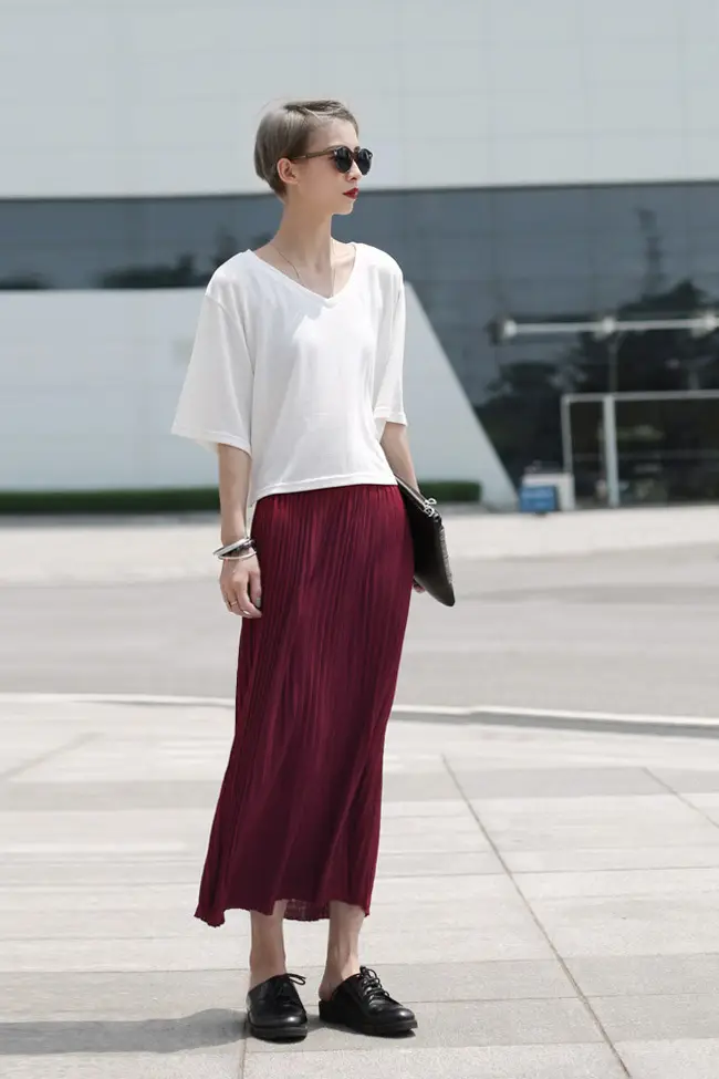 Retro Pleated Skirt Women's Modal Cotton Beige — feature 8