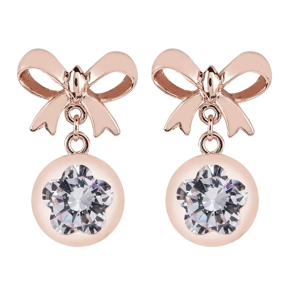 Japanese Bow Ear Stud with Diamond Zircon for Women