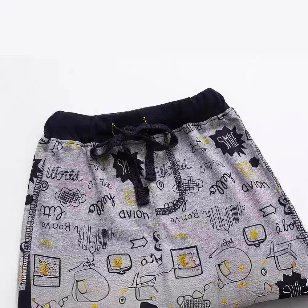 Summer Boys Girls Cotton Graphic Shorts Gray - Image 3