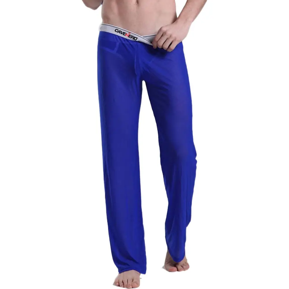 Men's Navy Blue Lace-Up Pajama Pants Loose Plus Size