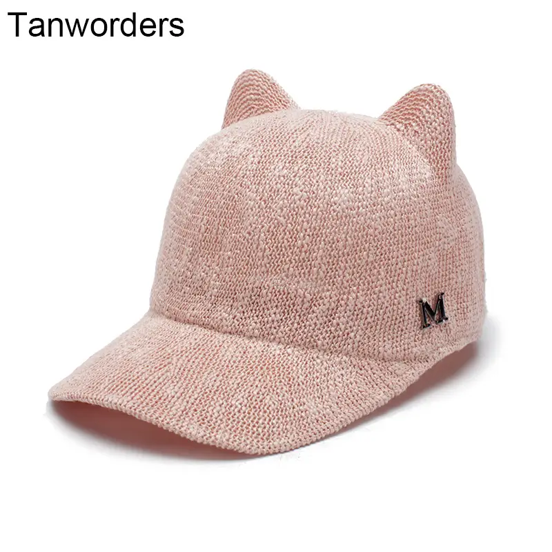 Women's Pink Knitted Ear Hat Sunscreen Cap