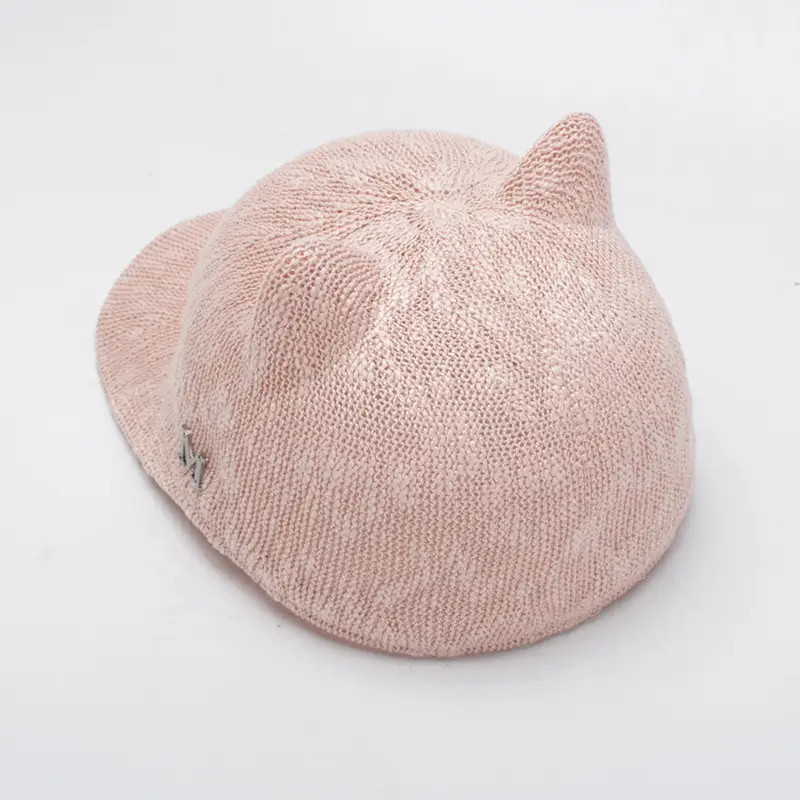 Women's Pink Knitted Ear Hat Sunscreen Cap