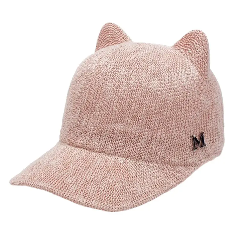 Women's Pink Knitted Ear Hat Sunscreen Cap