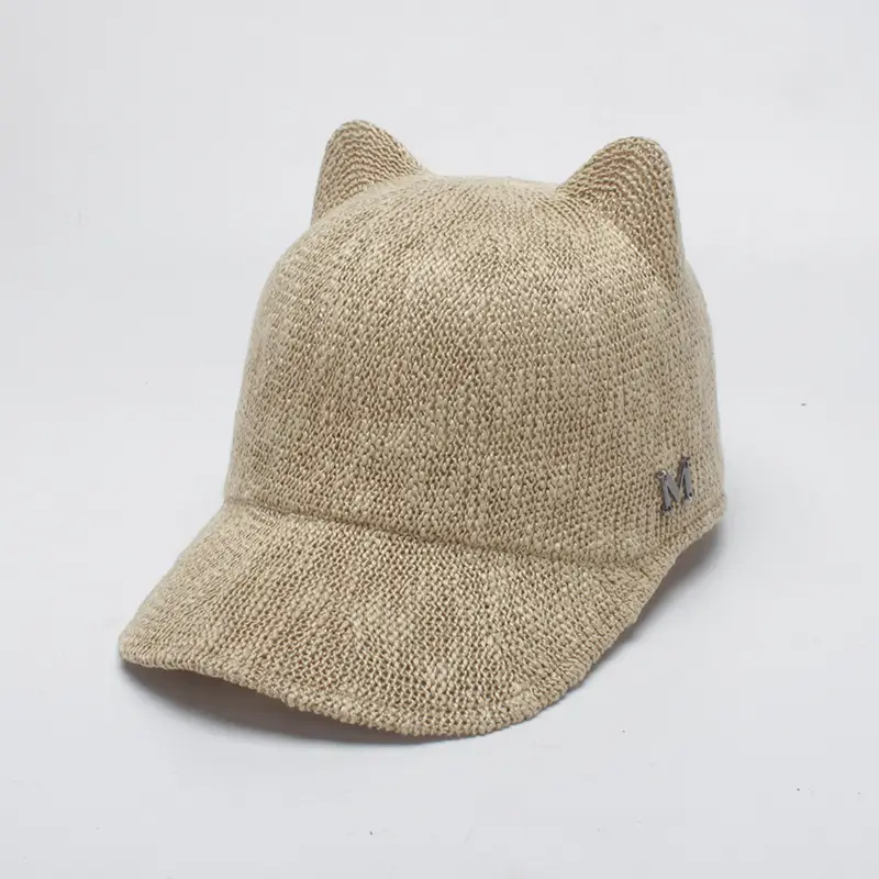 Women's Pink Knitted Ear Hat Sunscreen Cap