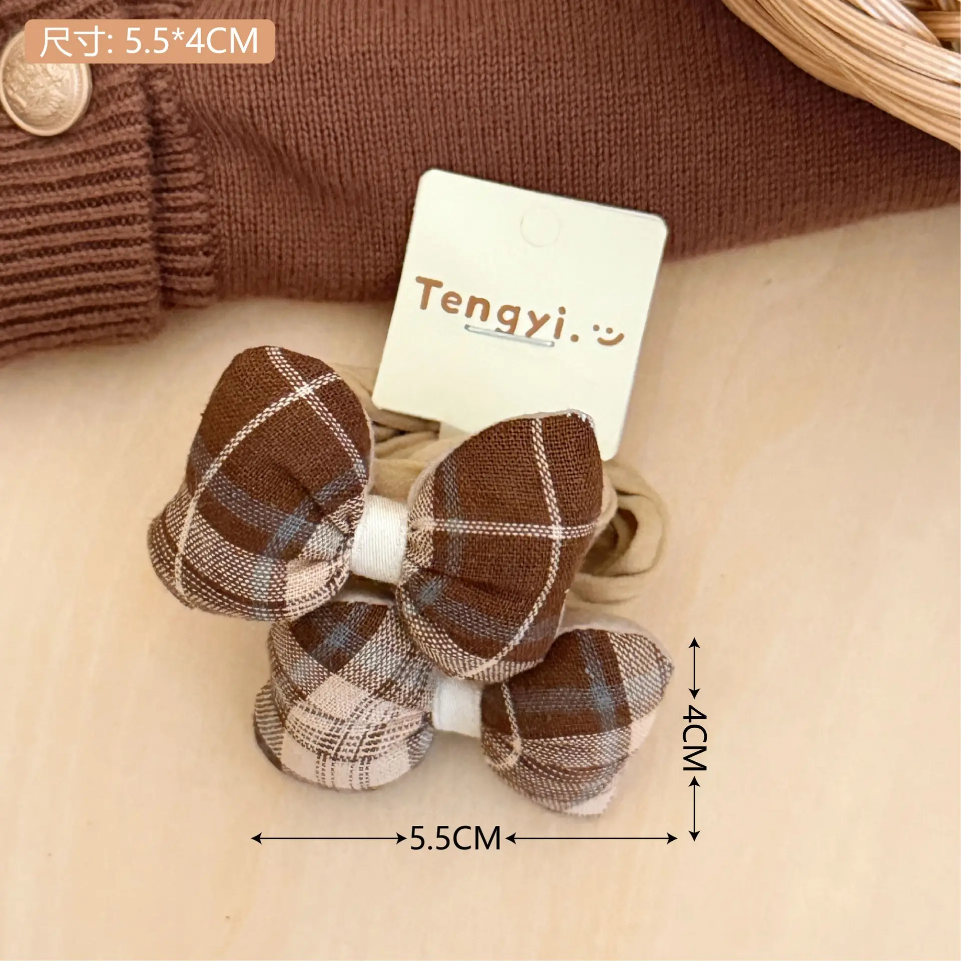 Japanese Cute Girl's Pink Plaid Bow Hair Loop