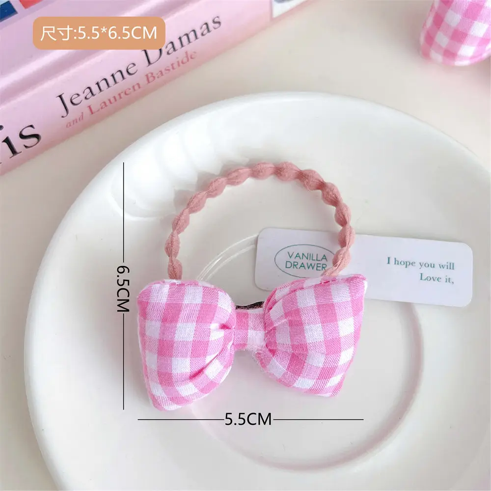 Japanese Cute Girl's Pink Plaid Bow Hair Loop