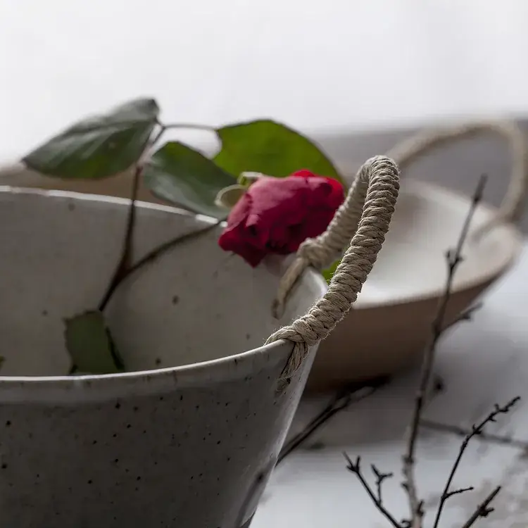 Japanese Stoneware Soup Bowl with Rope Handle