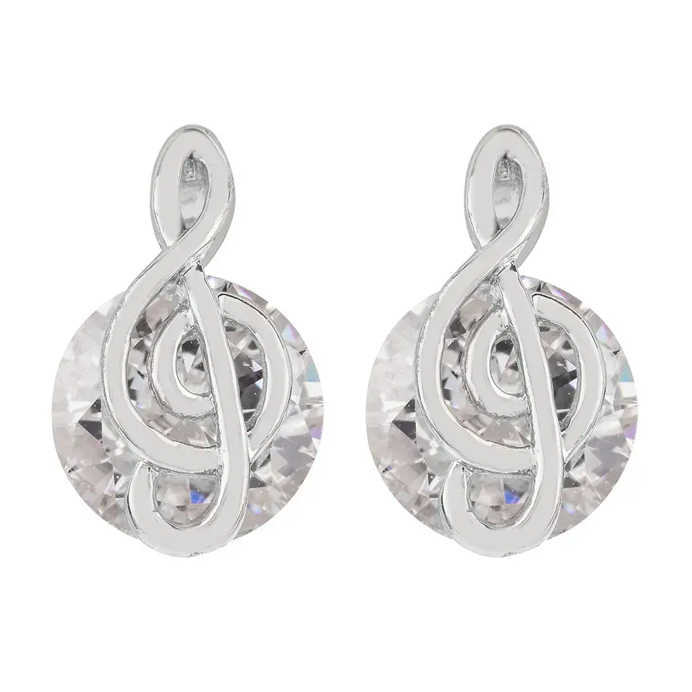Note Shaped Zircon Earrings Green Women's Multi Color - Image 7