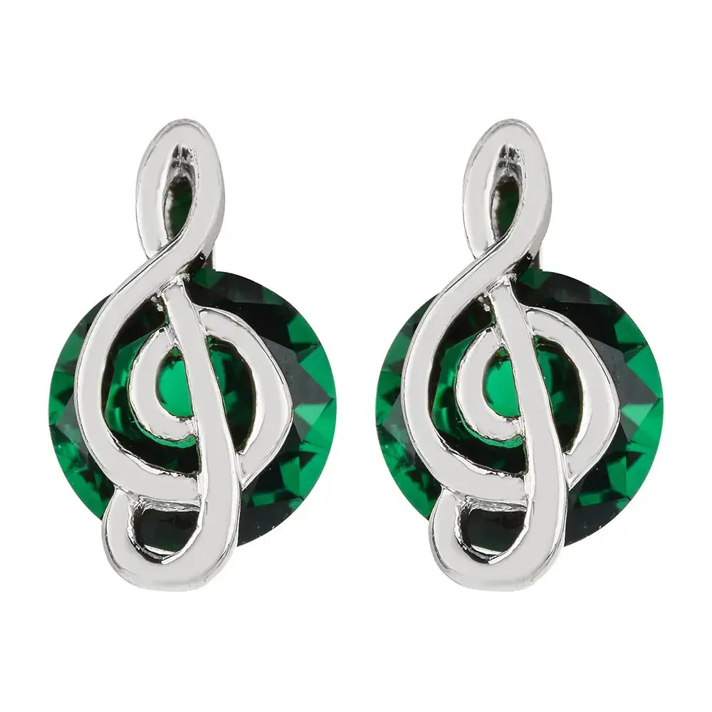 Note Shaped Zircon Earrings Green Women's Multi Color - Image 2