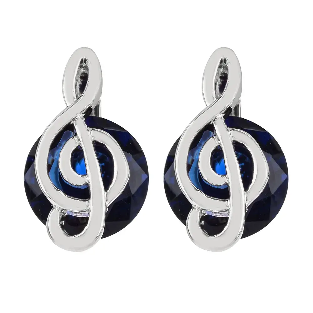 Note Shaped Zircon Earrings Green Women's Multi Color - Image 4