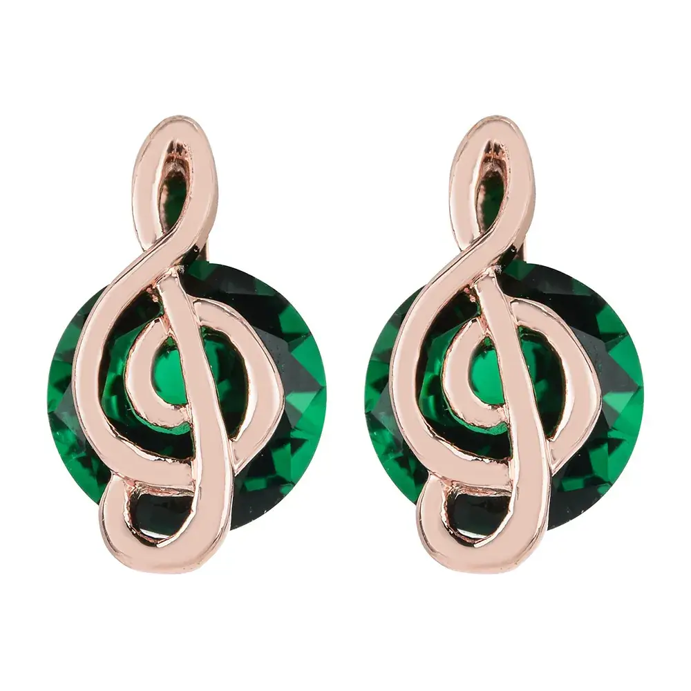 Note Shaped Zircon Earrings Green Women's Multi Color - Image 5