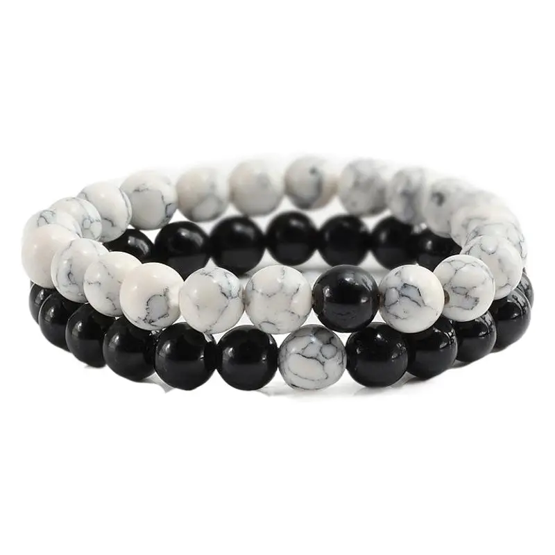 Black Matte Beads Bracelet Set for Men Women