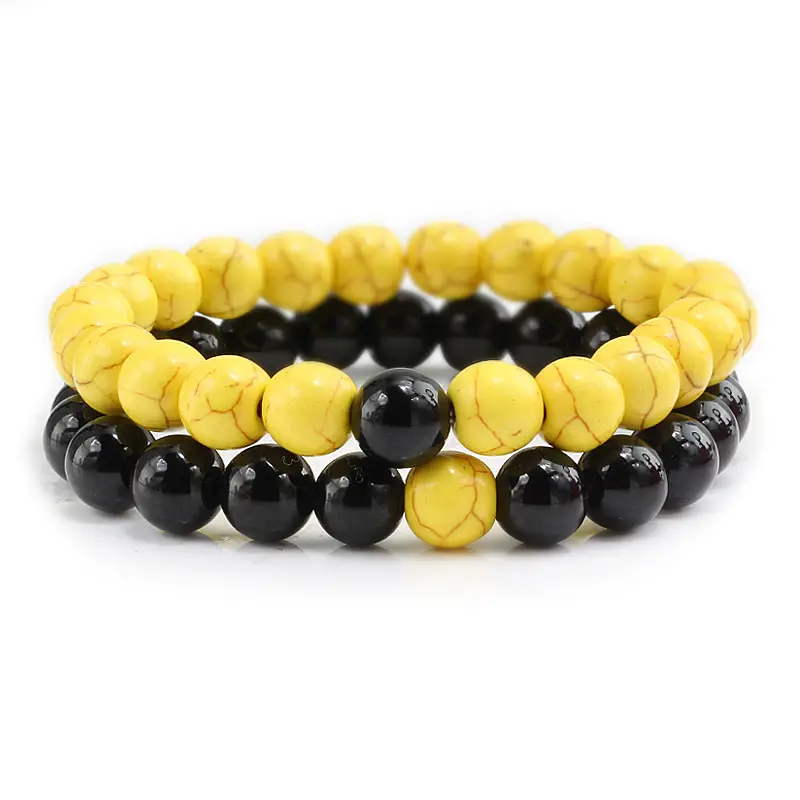 Black Matte Beads Bracelet Set for Men Women - Image 2