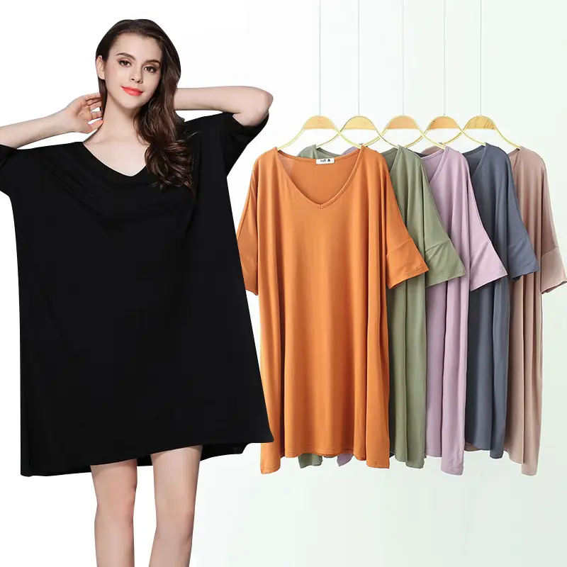 Modal Nightgown T-Shirt Dress Blue Large