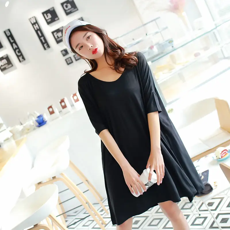 Modal Nightgown T-Shirt Dress Blue Large