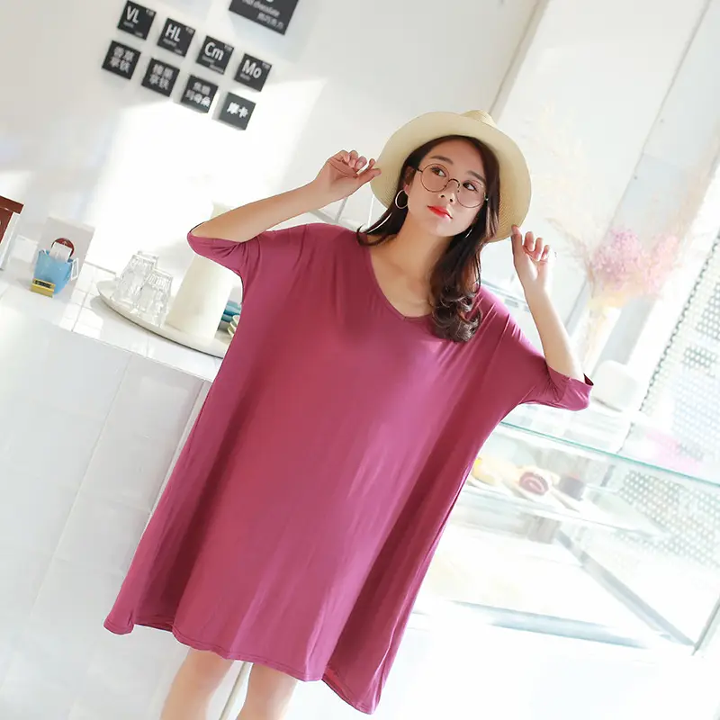 Modal Nightgown T-Shirt Dress Blue Large