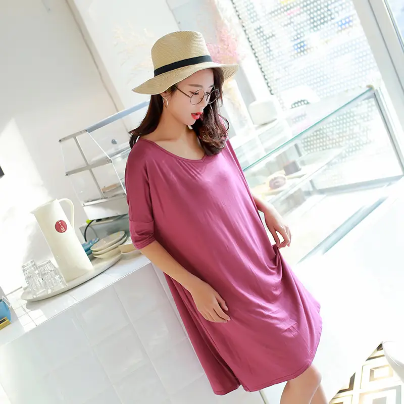 Modal Nightgown T-Shirt Dress Blue Large