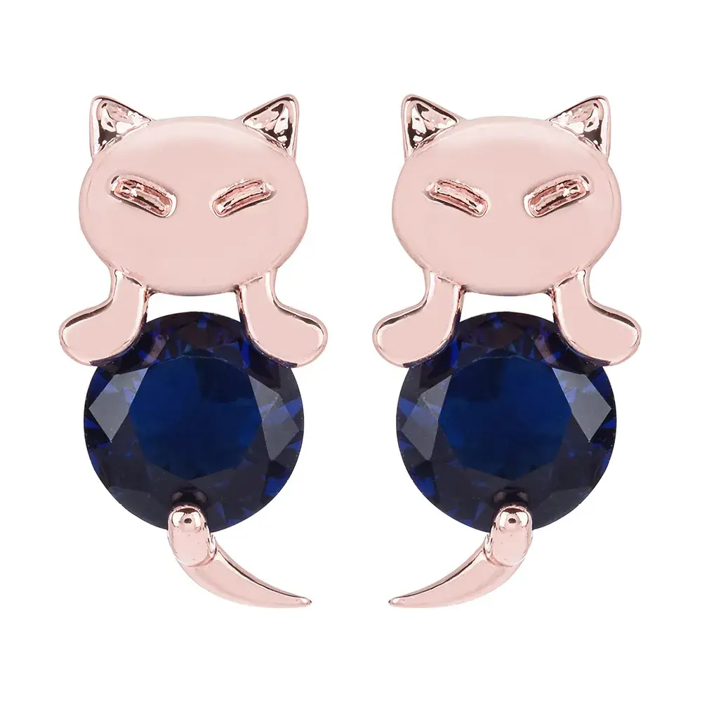 Cute Cat Earrings with Red Zircon for Women - Image 10