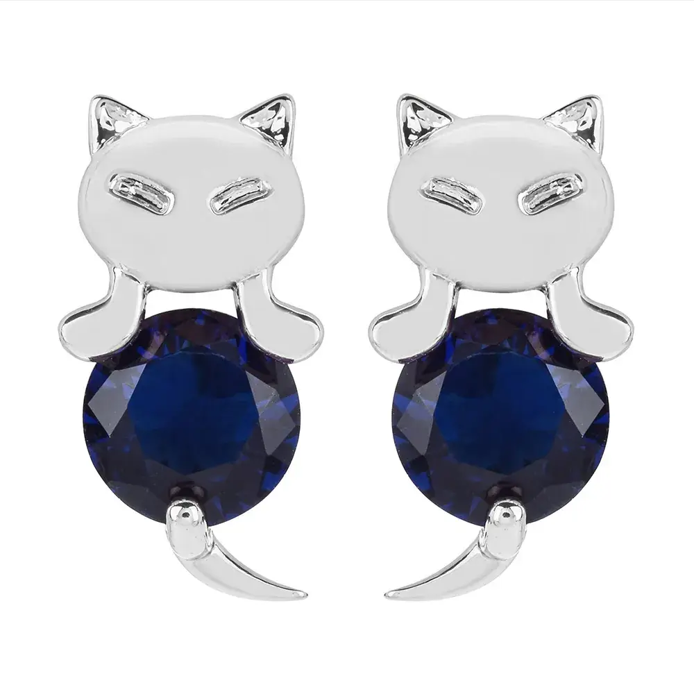 Cute Cat Earrings with Red Zircon for Women - Image 13
